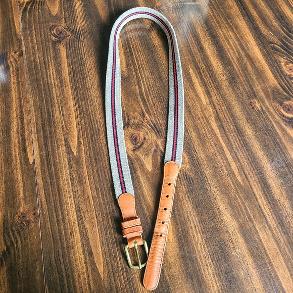 COACH Wool & Leather Belt in Tan Heather w/ Blue & Red Stripes Size 40" (M/L) - Picture 2 of 7